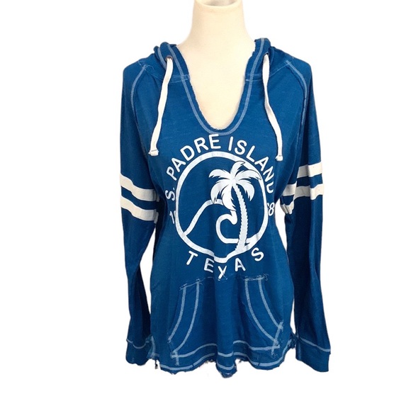 UZZI graphic design Padre Island Texas distressed hooded pullover coverup - Picture 16 of 16